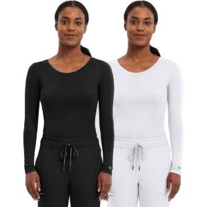 Healing Hands Women’s Underscrub Soft Knit Melissa Longsleeve Scrub Tee with Breathable & Easy Care Fabric 5047(Black / White – 2 Pack)