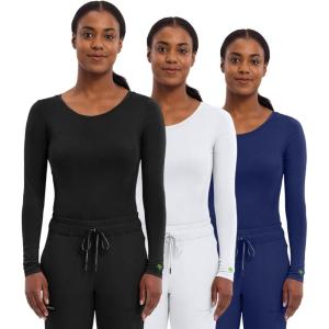 Healing Hands Women’s Underscrub Soft Knit Melissa Longsleeve Scrub Tee with Breathable & Easy Care Fabric 5047(Black / White / Navy – 3 Pack)