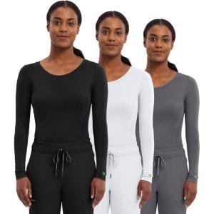 Healing Hands Women’s Underscrub Soft Knit Melissa Longsleeve Scrub Tee with Breathable & Easy Care Fabric 5047(Black / White / Pewter – 3 Pack)