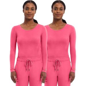 Healing Hands Women’s Underscrub Soft Knit Melissa Longsleeve Scrub Tee with Breathable & Easy Care Fabric 5047(Carnation Pink – 2 Pack)