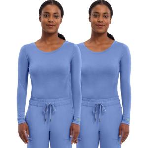 Healing Hands Women’s Underscrub Soft Knit Melissa Longsleeve Scrub Tee with Breathable & Easy Care Fabric 5047(Ceil – 2 Pack)