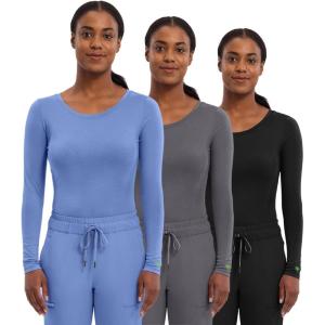 Healing Hands Women’s Underscrub Soft Knit Melissa Longsleeve Scrub Tee with Breathable & Easy Care Fabric 5047(Ceil / Pewter / Black – 3 Pack)