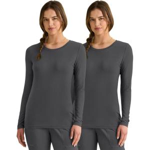 Healing Hands Women’s Underscrub Soft Knit Melissa Longsleeve Scrub Tee with Breathable & Easy Care Fabric 5047(Charcoal – 2 Pack)