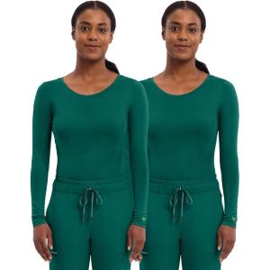 Healing Hands Women’s Underscrub Soft Knit Melissa Longsleeve Scrub Tee with Breathable & Easy Care Fabric 5047(Hunter – 2 Pack)