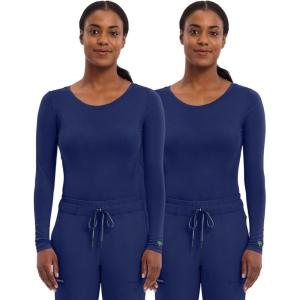 Healing Hands Women’s Underscrub Soft Knit Melissa Longsleeve Scrub Tee with Breathable & Easy Care Fabric 5047(Navy – 2 Pack)