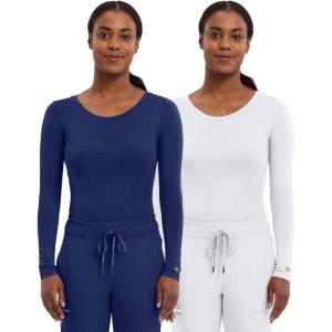 Healing Hands Women’s Underscrub Soft Knit Melissa Longsleeve Scrub Tee with Breathable & Easy Care Fabric 5047(Navy / White – 2 Pack)