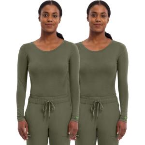 Healing Hands Women’s Underscrub Soft Knit Melissa Longsleeve Scrub Tee with Breathable & Easy Care Fabric 5047(Olive – 2 Pack)