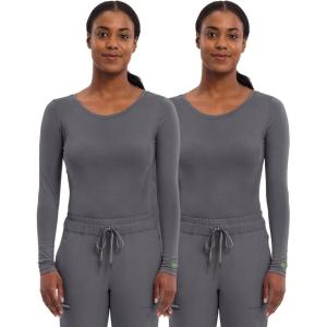 Healing Hands Women’s Underscrub Soft Knit Melissa Longsleeve Scrub Tee with Breathable & Easy Care Fabric 5047(Pewter – 2 Pack)