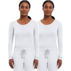 Healing Hands Women’s Underscrub Soft Knit Melissa Longsleeve Scrub Tee with Breathable & Easy Care Fabric 5047(White – 2 Pack)